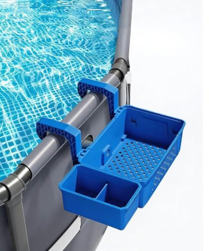 Pool Aufbewahrungskorb Set, Inklusive Pool Getränkehalter, Kunststoff Pool Korb, Hot Tub Zubehör, Multifunktionales Pools Zubehör, ideal für Aufstellpool Schwimmbad Oberirdischen (Grau)