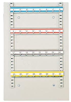 FORMAT Wandtafel zur nachträglichen Montage, Schlüsselbrett mit 32 Haken, verschiedenfarbige und nummerierte Hakenleisten, 450 x 300 mm, lichtgrau