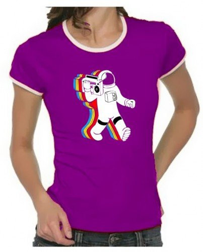 Coole-Fun-T-Shirts Funky Moon Man - Astronaut - T-Shirt Girly Ringer lila, Gr.L