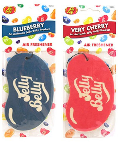 Jelly Belly Auto-Lufterfrischer im Doppelpack in 2D, mit Süßigkeitenduft , Heidelbeere und Kirsche („Blueberry“ und „Very Cherry“).