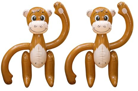 SHATCHI 2 Pcs Inflatable Brown Monkey Blow Up Party Decorations 58 cm, Tropical Animal Fancy Dress Props for Hawaiian African, Pool and Beach Parties, Hen Do, Stag Do, Photo Booth and Themed Events