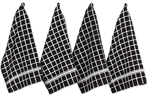 DII Juego de 4 paños de Cocina de Rizo de algodón, 16 x 26 Pulgadas, Lavables a máquina y Ultra absorbentes, Toallas de Cocina y Bar, Color Negro a Cuadros