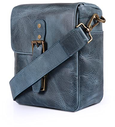 MegaGear MG1330 Torres Mini Genuine Leather Camera Messenger Bag for Mirrorless, Instant and DSLR Cameras,Blue