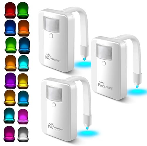 Witshine Toilet Night Lights 3Pack Motion Sensor Activated LED, 16 Colors Changing Glow Inside Toilet Bowl Nightlight, Fits Any Toilet, Ideal for Bathroom Decor and Nighttime Safety