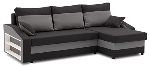 Sofini Ecksofa Hewlet mit Regal und Schlaffunktion! Best ECKSOFA! Eckcouch mit Bettkasten! (Haiti 17+ Haiti 14- Regal Links)