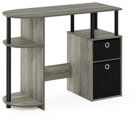 Furinno JAYA Simplistic Computer Study Desk with Bin Drawers, French Oak/Black