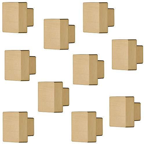 Gedotec Möbelgriff eckig Türknopf Vintage Möbelknopf Messing glänzend für Schrank-Türen - SQUARE | Knopf 30 x 30 mm | Schrankknopf Gold-Optik | 10 Stück - Design Tür-Knauf für Schubladen mit Schrauben
