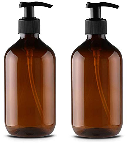 Alledomain 2PCS 500ml/17oz Empty Refillable Plastic Lotion Pump Bottles, Shampoo Body Washing Cream Shower Gel Storage Holder Container Toiletries Liquid Dispenser (Brown)
