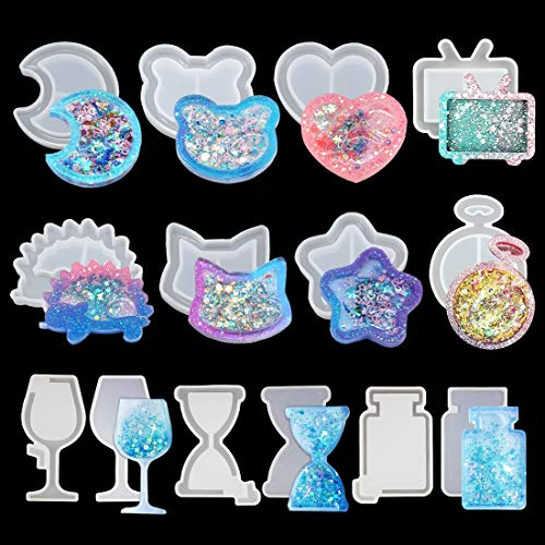 FineInno 11 Pcs Moldes Resina Epoxi Mold Shaker Moldes Silicona Manualidades Moldes de Joyería Creativo para DIY Hacer Colgante