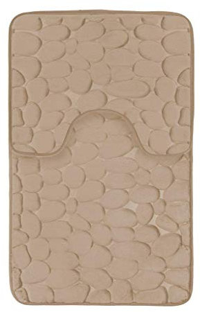 Inspire Me Pebbles Bathmat Set 2 Piece | Bath & Toilet Pedestal Mat | Memory Foam Bath Mat | Bathroom Rug | Non Slip & Absorbable | Machine Washable | (Natural)
