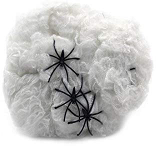 Carnavalife, Telaraña Artificial con Araña Estirable, Telaraña Elástica, Decoraciones de Halloween Accesorio de Disfraz de Fiesta para Halloween, Fiesta Disfraces, 2 Unidades