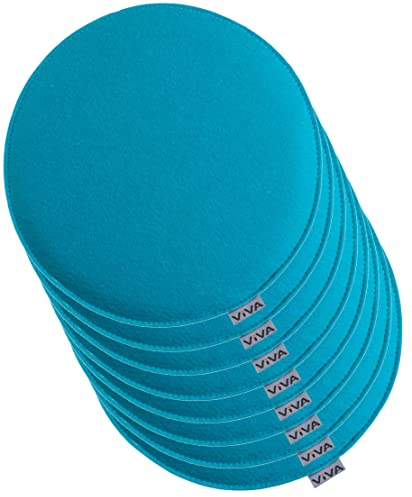 Brandsseller 8er Set Sitzkissen aus Filz Ø 35x2 cm – Robuste Stuhlauflagen für innen und außen, rundes Sitzpolster, strapazierfähiges Kissen für Stühle – Türkis