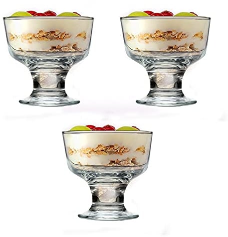 Prawn Cocktail Cups Set of 3 Glass Bowls - Short Stemmed Dessert Glasses for Sundae, Ice Cream, Appetizer, Fruit Salads, Pudding - 280ml Cocktail Glass Bowls