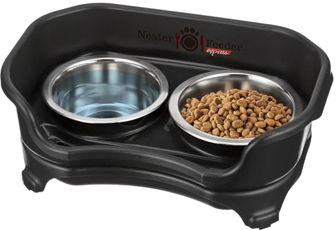 Neater Feeder Express Elevated Dog Bowls by Neater Pet Brands – Dog Bowls with Stand - Stainless Steel Food and Water Bowls – Raised Dog Bowl Set for Small Dogs, Midnight Black