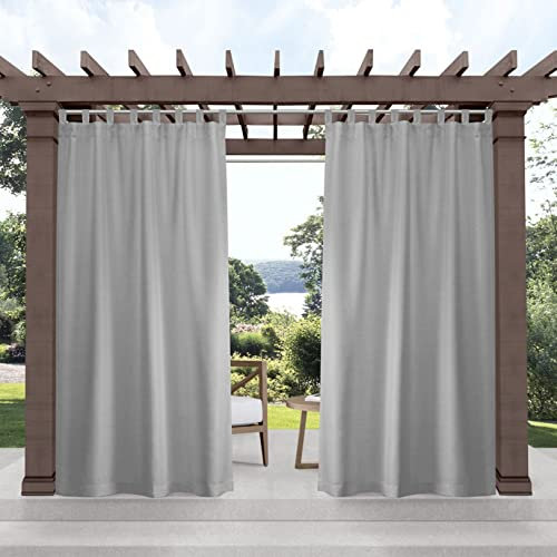 Exclusive Home Cabana Solid Indoor/Outdoor Light Filtering Hook-and-Loop Tab Top Curtain Panel, 54x132, Cloud Grey, Set of 2