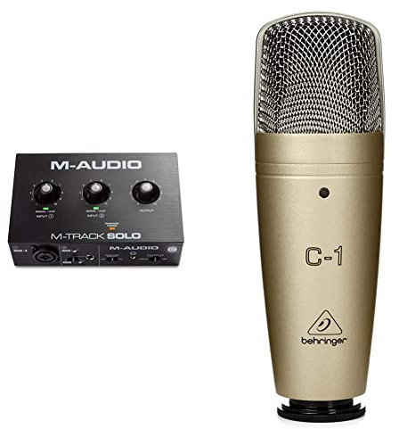 M-Audio M-Track Solo Interfaz De Audio Usb Para Grabaciones, Transmisiones Y Pódcasts Con Entradas Xlr, Línea Y Di + Behringer C-1 Micrófono De Condensador, Color Dorado