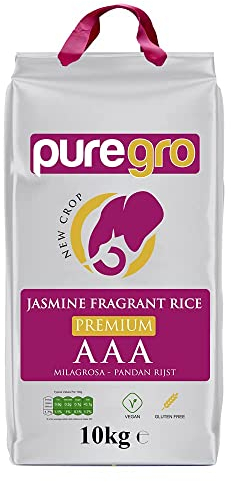 Puregro AAA Premium Jasmine Fragrant Rice 10kg, (Pack of 1)