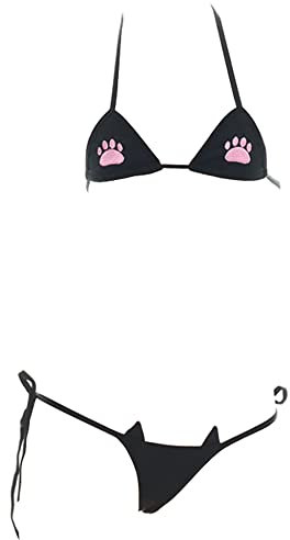 SINGUYUN SINGUYUN Ensemble bikini sexy pour femme – Ensemble soutien-gorge et culotte de l'anime mignon – Noir (220 noir) – Taille unique