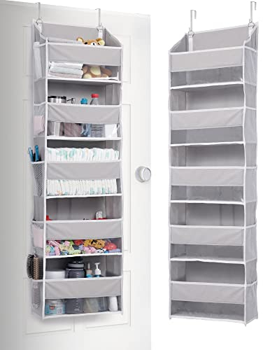 ULG Tür-Organizer, 5 große Taschen, 10 Mesh-Taschen, 20 kg Tragkraft, Hängender Organizer für Spielzeug, Schuhe, Windeln, Grau, 5 Ebenen