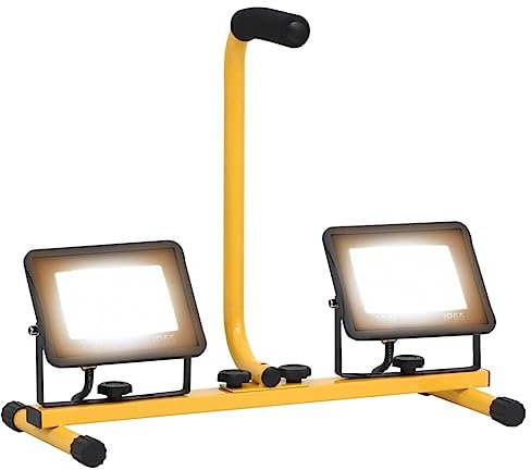 vidaXL LED Fluter mit Handgriff Flutlicht Baustrahler Scheinwerfer Außenstrahler Gartenstrahler Arbeitsscheinwerfer Arbeitsleuchte 2x30W Warmweiß