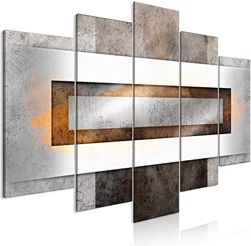 B&D XXL - Wandbilder XXL Abstrakt 100x50 cm Vlies Leinwandbild 5 tlg Kunstdruck modern Wandbilder XXL Wanddekoration Design Wandbild - geometrische Muster Rechteck braun silber grau