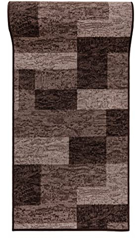 Mazovia Läufer Flur 80x500cm Braun Geometrisch 90er-Retro Weich rutschfest | Teppichläufer für Küche Waschküche Schlafzimmer Wetterfest Pflegeleicht Gummiunterseite Kurzflor Lang Verkauf pro Meter