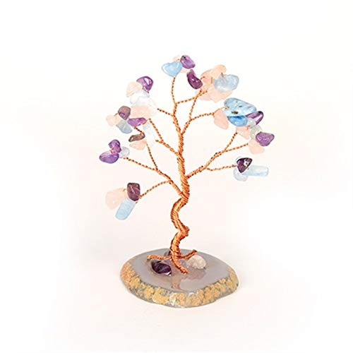 Money Tree Natürlicher Kristall Fluorsspar Kiesbaum Sieben Chakra Natürliche Heilung Edelstein Kristall Bonsai Glück Geldbaum Kupfer Draht Wickel Edelstein Tree Feng Shui Decor Tree