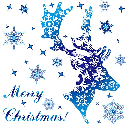 BSITSSS 198 Stück Fensterbilder Weihnachten Elch, Weihnachtsdeko Christmas Decorations Weihnachten Deko, Weinachtsdekorationen Deko Weihnachten Aufkleber Statisch Haftende PVC Weihnachten Aufkleber(A)