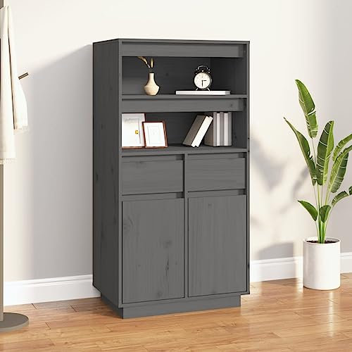 INLIFE Highboard Grau 60x40x116,5 cm Massivholz Kiefer,Grau,22KG