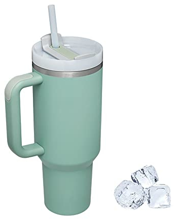 YsinoBear Tumblers Cup with Straw, Lid and Handle,40oz/1200ml Stainless Steel Coffee Travel Insulated Mug,Leak Proof Vacuum Water Bottle for Hot Iced Drink, High Capacity Mug (Green)