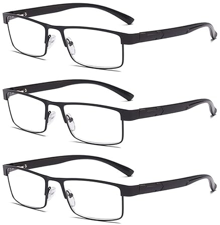 Eyglajdd Herren Lesebrille Metall Rechteck Federscharnier Lesebrille Lesehilfe Blaulichtfilter Brille 3er-Pack 1,0 dioptrien,Schwarz