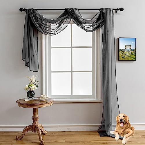 AZRMT Fensterschal, Betthimmel, Vorhänge, Hochzeitsbogen, Drapierstoff, 36,6 cm lang, Vorhangschal, Volants für Fenster, Wohnzimmer, Schlafzimmer, Party, grauer, transparenter Stoff zum Drapieren, 1