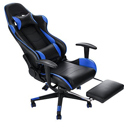 Panana Gaming Chair Racing Gas Lift Swivel High Back Ergonomic Chair with Lumbar Support & Footrest (Blue)