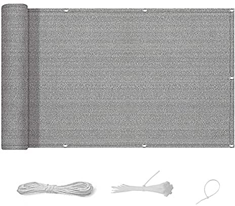 Atmungsaktiv Balkonumrandung 65 x 800 cm Leicht Transparent UV-Schutz Sichtschutzzaun mit Ösen Nylon Kabelbinder und Kordel für Gartenzaun Balkonzaun, Grau