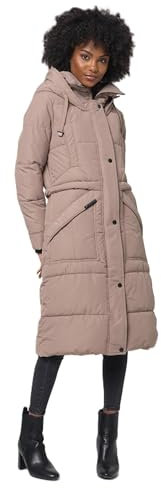 MARIKOO Damen Winterjacke lange Stepp Winter Jacke warm gesteppt B948 [B948-Ayum-Taupe-Grey-Gr.3XL]