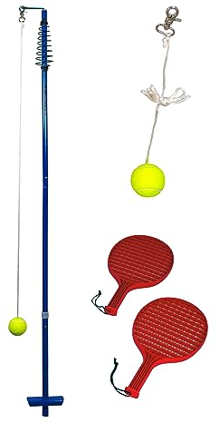 Sandora 2501001 Circletennis - Twistball - 3-teilig blau - rot mit Ersatzball für tollen Garten Spielspaß und jegliche Freizeitaktivität für Camping und Unterwegs EIN absolutes Kindervergnügen