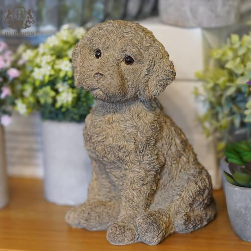 Cockapoo Puppy Dog in Natural Brown Finish | Indoor + Garden Decoration Ornament Gift