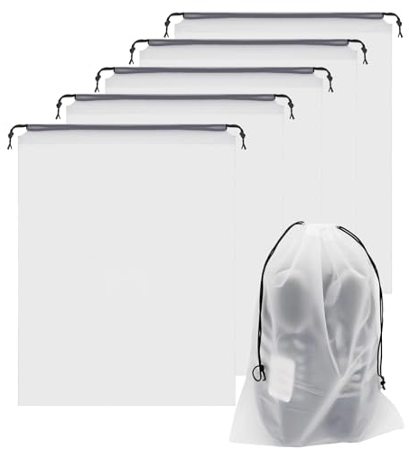 MEETTIKEY 5 Sacs à Chaussures, Sacs à Chaussures Transparents de Voyage avec Cordon de Serrage Organisateur de Chaussures pour Hommes et Femmes, Sac de Rangement pour Les Essentiels de Voyage