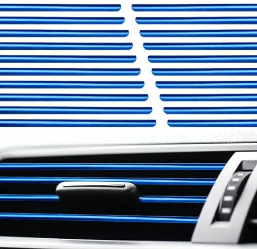 20Pcs Blue Car Vent Outlet Trim,Chrome PVC Car Air Conditioner Vent Outlet Trim Decoration Strips Interior Moulding Universal Air Conditioner Outlet Trims Vehicle Decorate Accessories