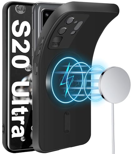 Handyhülle für Samsung Galaxy S20 Ultra Hülle [Kameraschutz Eingebaut] [Magnetische] [für Mag-Safe] Silikon Weiche Metall Matte Textur S20 Ultra Tasche Case Schutzhülle für Samsung S20 Ultra (Schwarz)