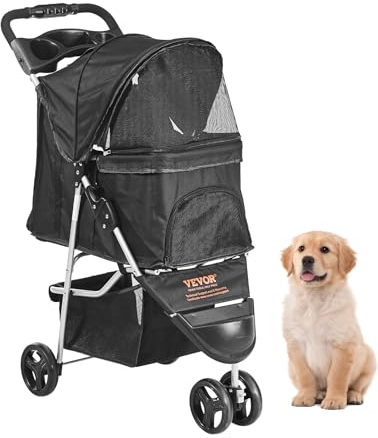 VEVOR Hundebuggy 83x45x99cm Hundewagen 16kg Tragfähigkeit Faltbarer Hundetrolley Aluminium-Rahmen 600D Oxford-Gewebe Nylon-Netzfenster 3 Eva-Räder Hundebox Tierbuggy Katzenbuggy Haustier Transport