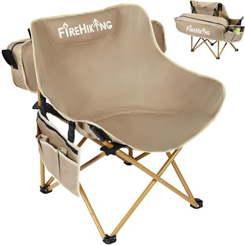 FIREHIKING Tragbarer Campingstuhl, leicht, faltbar, Rucksackreisen, Mondstuhl mit Tragetasche und Seitentaschen, für Outdoor, Wandern, Reisen, Strand und Picknick, unterstützt 122,5 kg