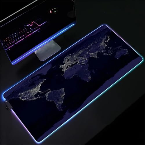 Tainrun RGB Tapis de Souris Gaming Grand Tapis de Souris XXL 900x400x4mm 14 Modes d'éclairage LED Lumineuse Tapis de Souris Mouse Pad Rétroéclairage pour Gamer Clavier PC, Carte du Monde