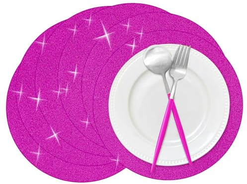 50 Stück pinke Glitzerpapier-Tischsets, aus Papier, 35,6 cm, rund, für Hochzeit, Bankett, Geburtstag, Party, Zuhause, Esstischdekoration