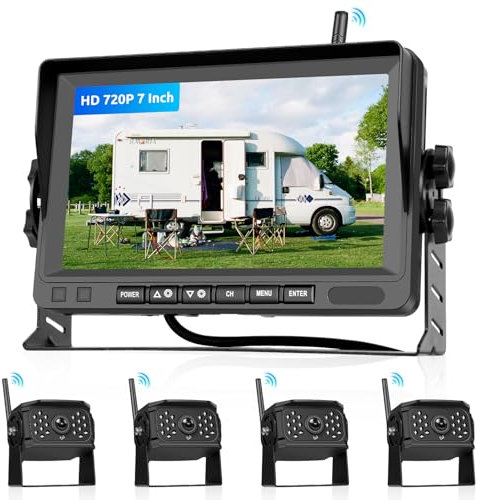 Hodozzy Digitale Senza Fili Telecamera Retromarcia Kit Monitor 4 Telecamere Schermo Diviso 7 Pollici Impermeabile Visione Notturna Telecamera Anteriore Lato Posteriore Wireless Registrazione 12V-36V
