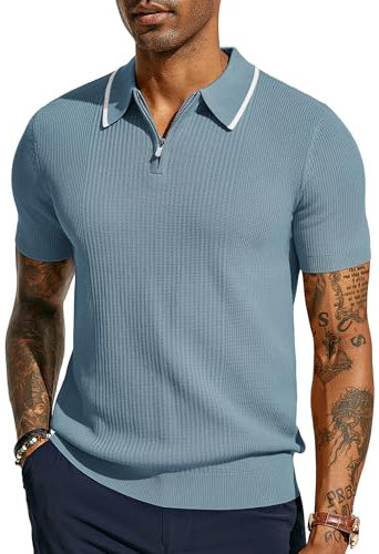 PaulJones Herren Poloshirt Kurzarm mit Reißverschluss Casual Sommer Tshirt Golf Polo Blau XL