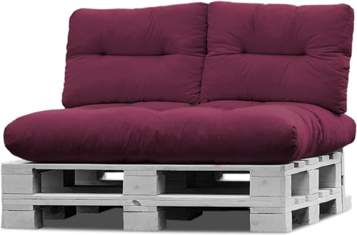 normani Palettenkissen Set Sofa Sitzkissen wasserdicht mit Rückenkissen Outdoor Palettenauflagen (Sitzkissen Gesteppt 120x80) Farbe Berry