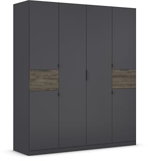 Rauch Möbel TICAO, Schrank, Grau metallic/Atlantic Oak, Breite 181 cm | Kleiderschrank, Mehrzweckschrank, 6-türig, 2 Schubladen, für Schlafzimmer, Kinderzimmer, Garderobe, Flur