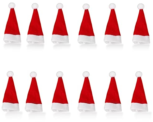 kesurpae 10 Stück kleine Deko Weihnachtsmützen Weihnachtsmann Löffelhalter Abdeckkappen Desktop Dekoration Party Bastelbedarf