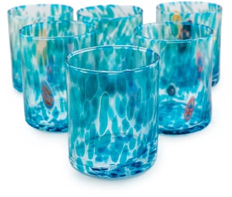 MurArt Bicchieri di Murano Set da 6 bicchieri da 300ml Collezione Tower in vetro soffiato a mano in lavorazione artigianale Made in Italy (Acquamare, Bicchiere 6pz)